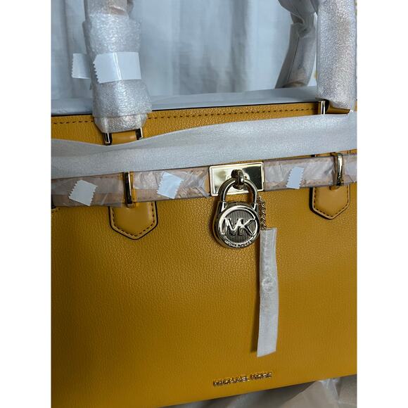 Michael Kors Hamilton Medium Leather Satchel Yellow NWT - Picture 3 of 5
